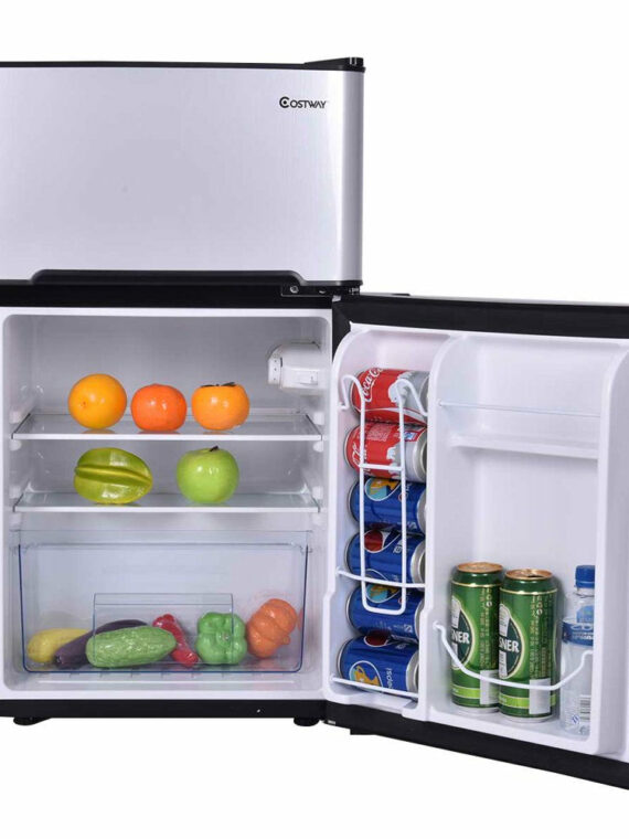 Costway 3.2 Cu. Ft. Compact Refrigerator with Internal Freezer, Dual Doors, Adjustable Shelf, White