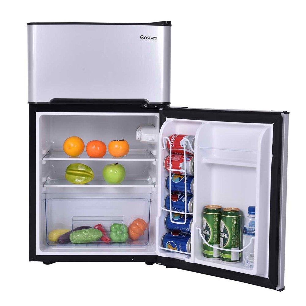 Costway 3.2 Cu. Ft. Compact Refrigerator with Internal Freezer, Dual Doors, Adjustable Shelf, White