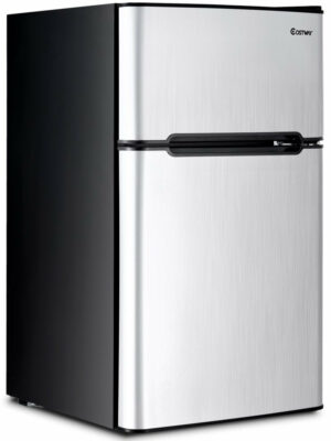 Costway 3.2 Cu. Ft. Compact Refrigerator with Internal Freezer, Dual Doors, Adjustable Shelf, White