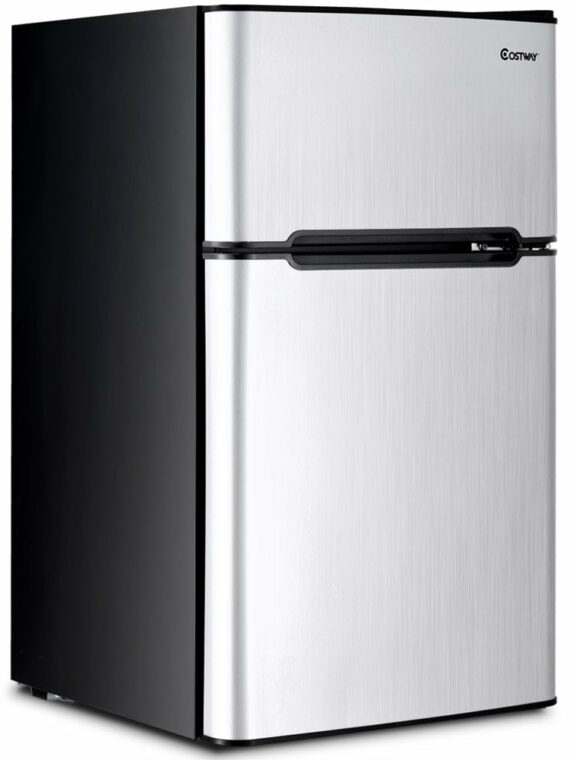 Costway 3.2 Cu. Ft. Compact Refrigerator with Internal Freezer, Dual Doors, Adjustable Shelf, White