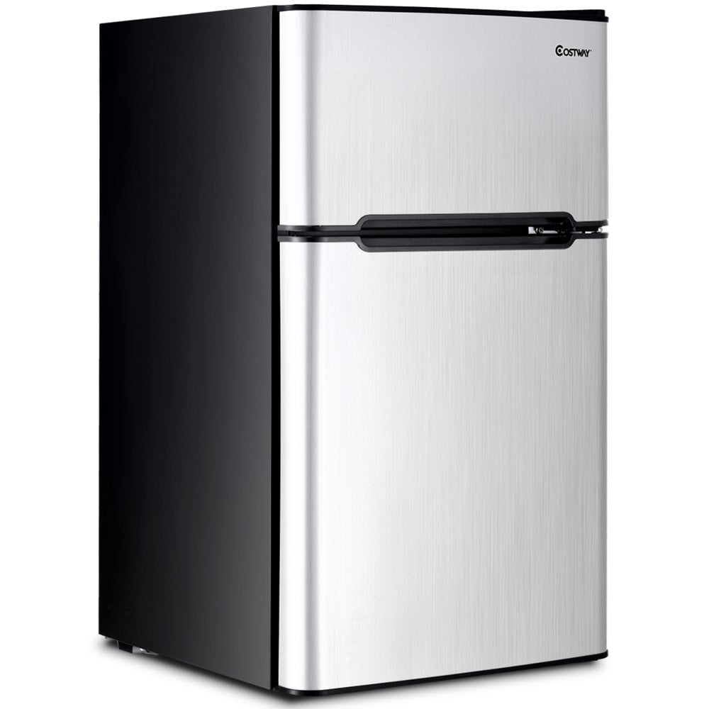 Costway 3.2 Cu. Ft. Compact Refrigerator with Internal Freezer, Dual Doors, Adjustable Shelf, White