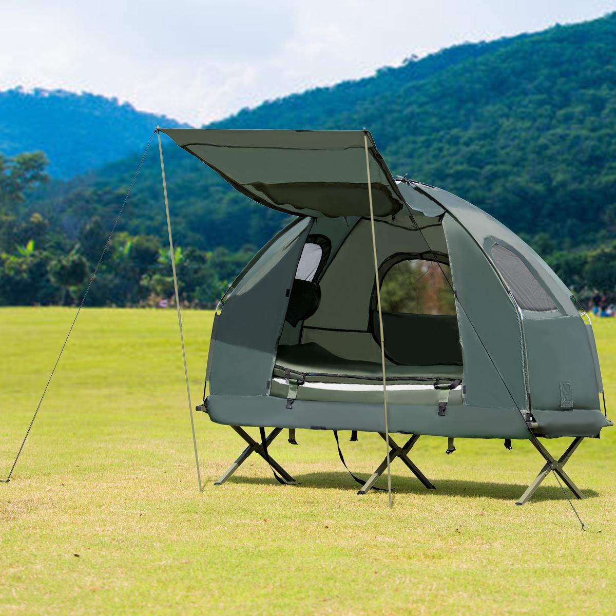 Costway Goplus 1-Person Portable Pop-Up Tent with Air Mattress & Sleeping Bag, Army Green