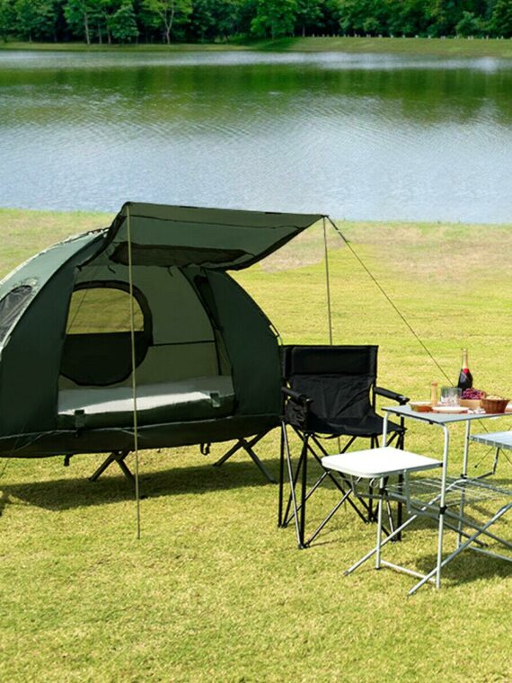 Costway Goplus 1-Person Portable Pop-Up Tent with Air Mattress & Sleeping Bag, Army Green