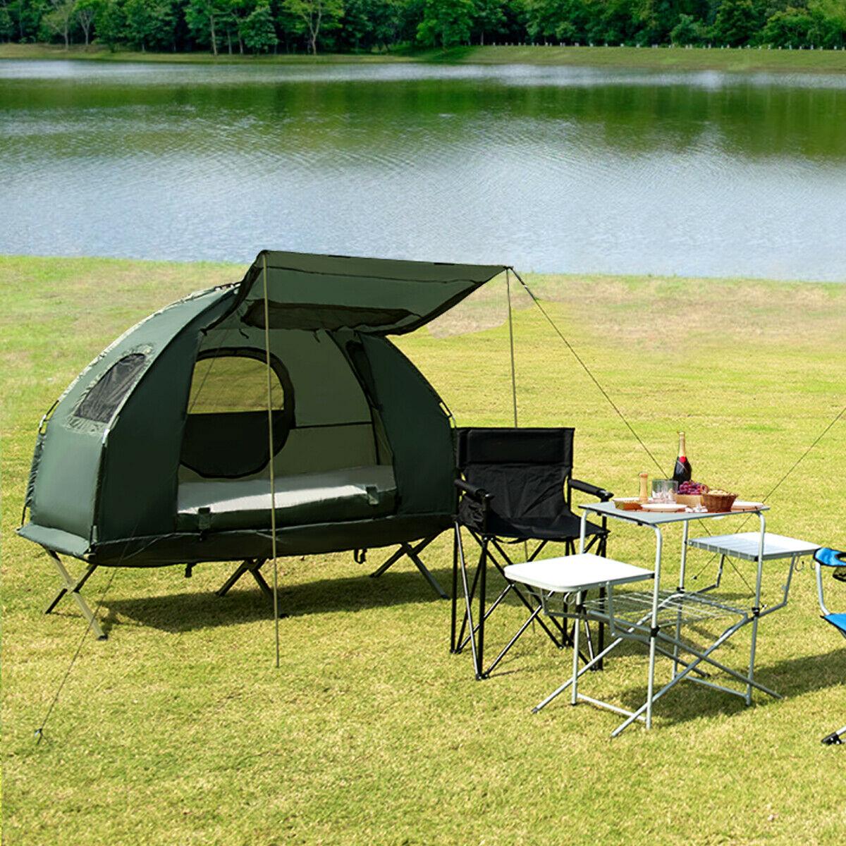 Costway Goplus 1-Person Portable Pop-Up Tent with Air Mattress & Sleeping Bag, Army Green