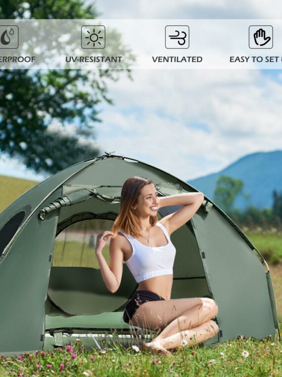 Costway Goplus 1-Person Portable Pop-Up Tent with Air Mattress & Sleeping Bag, Army Green
