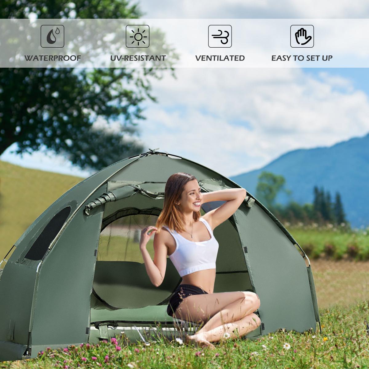 Costway Goplus 1-Person Portable Pop-Up Tent with Air Mattress & Sleeping Bag, Army Green
