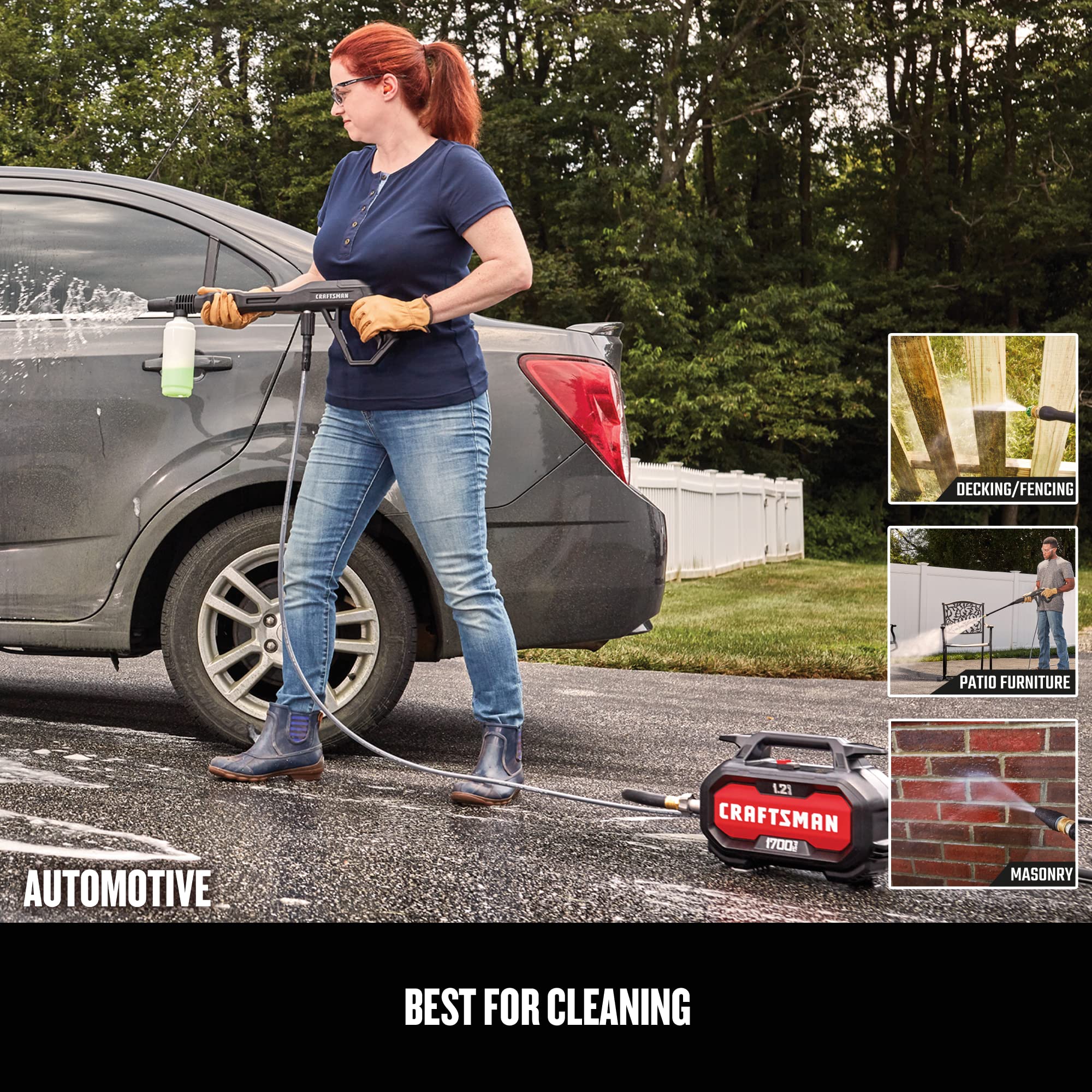 CRAFTSMAN 1700-PSI Electric Pressure Washer, 1.2 GPM, 13 Amp, with Soap Applicator & 20 ft. Hose