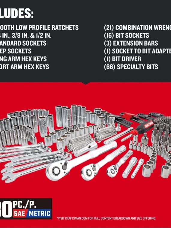 Craftsman Versastack Mechanics Tool Set - Low Profile & 72-Tooth Ratchets, Sockets, Wrenches, 3-Drawer Box, VersaStack Compatible
