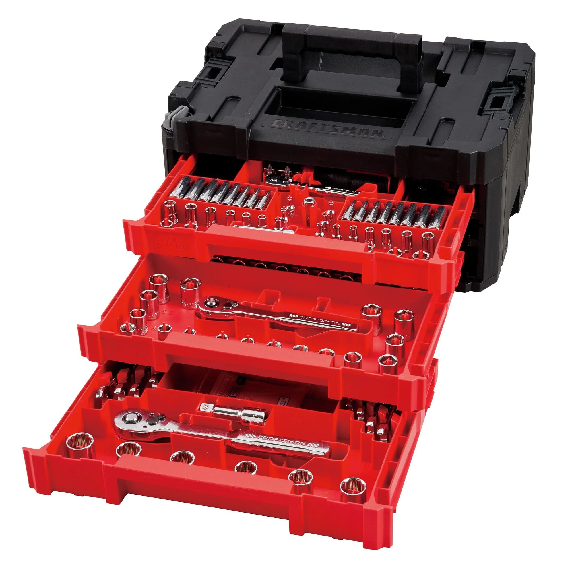 Craftsman Versastack Mechanics Tool Set - Low Profile & 72-Tooth Ratchets, Sockets, Wrenches, 3-Drawer Box, VersaStack Compatible