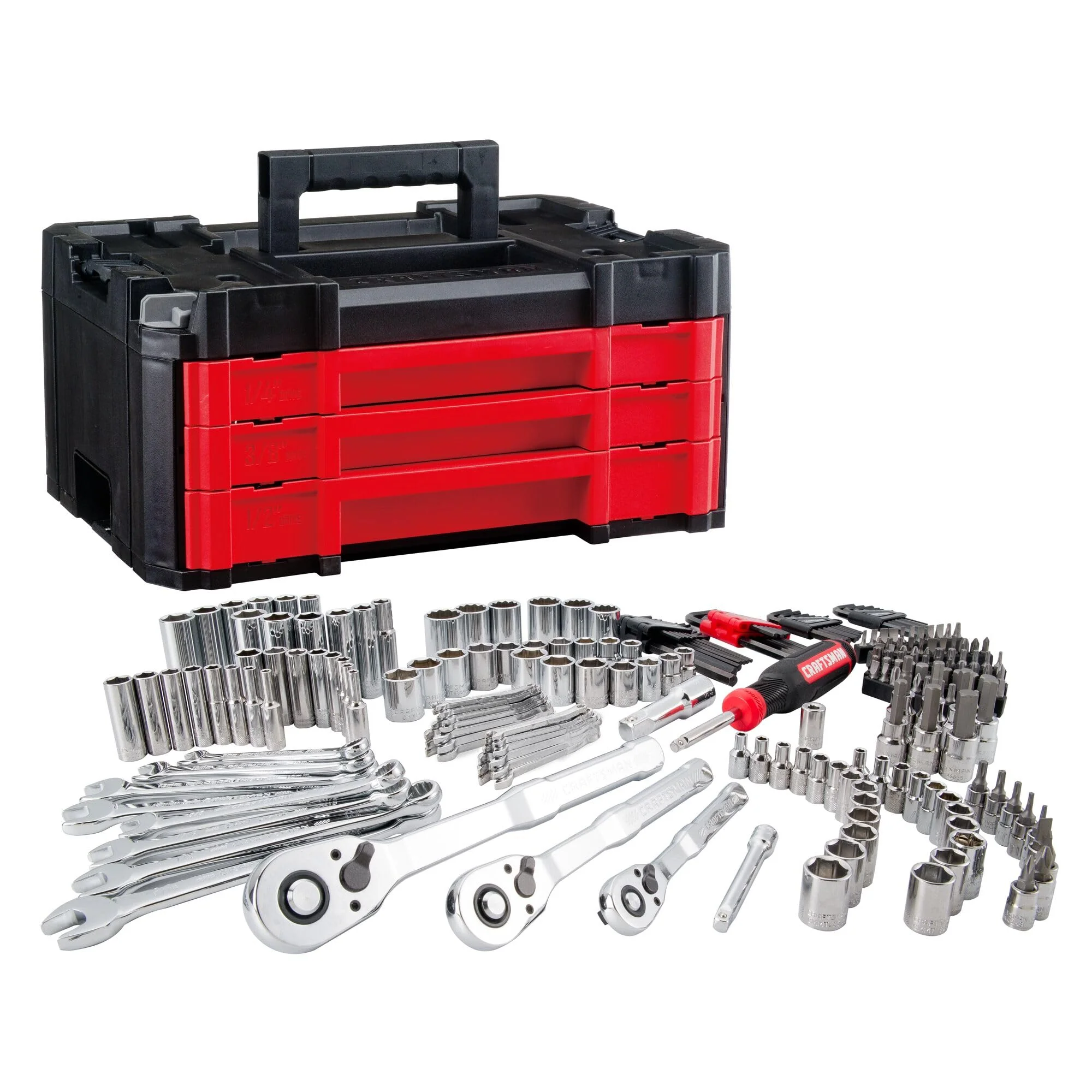 Craftsman Versastack Mechanics Tool Set - Low Profile & 72-Tooth Ratchets, Sockets, Wrenches, 3-Drawer Box, VersaStack Compatible