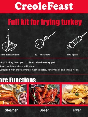 CreoleFeast 30 Qt Turkey & 10 Qt Fish Fryer Steamer Set with Burner & Accessories