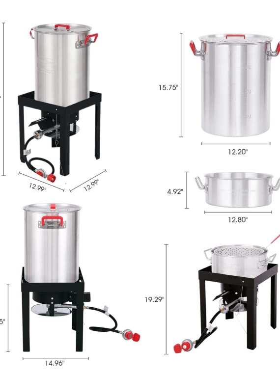 CreoleFeast 30 Qt Turkey & 10 Qt Fish Fryer Steamer Set with Burner & Accessories