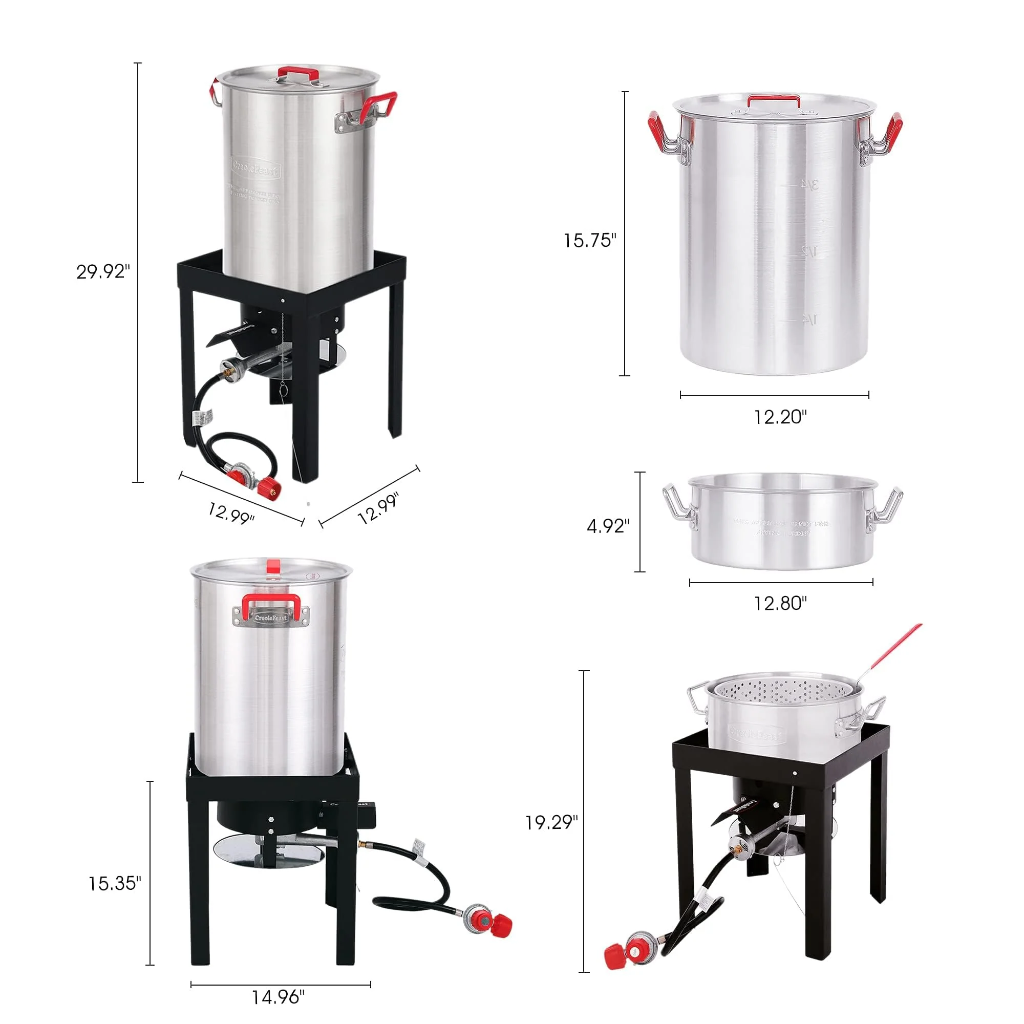 CreoleFeast 30 Qt Turkey & 10 Qt Fish Fryer Steamer Set with Burner & Accessories