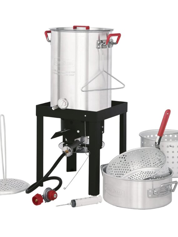 CreoleFeast 30 Qt Turkey & 10 Qt Fish Fryer Steamer Set with Burner & Accessories