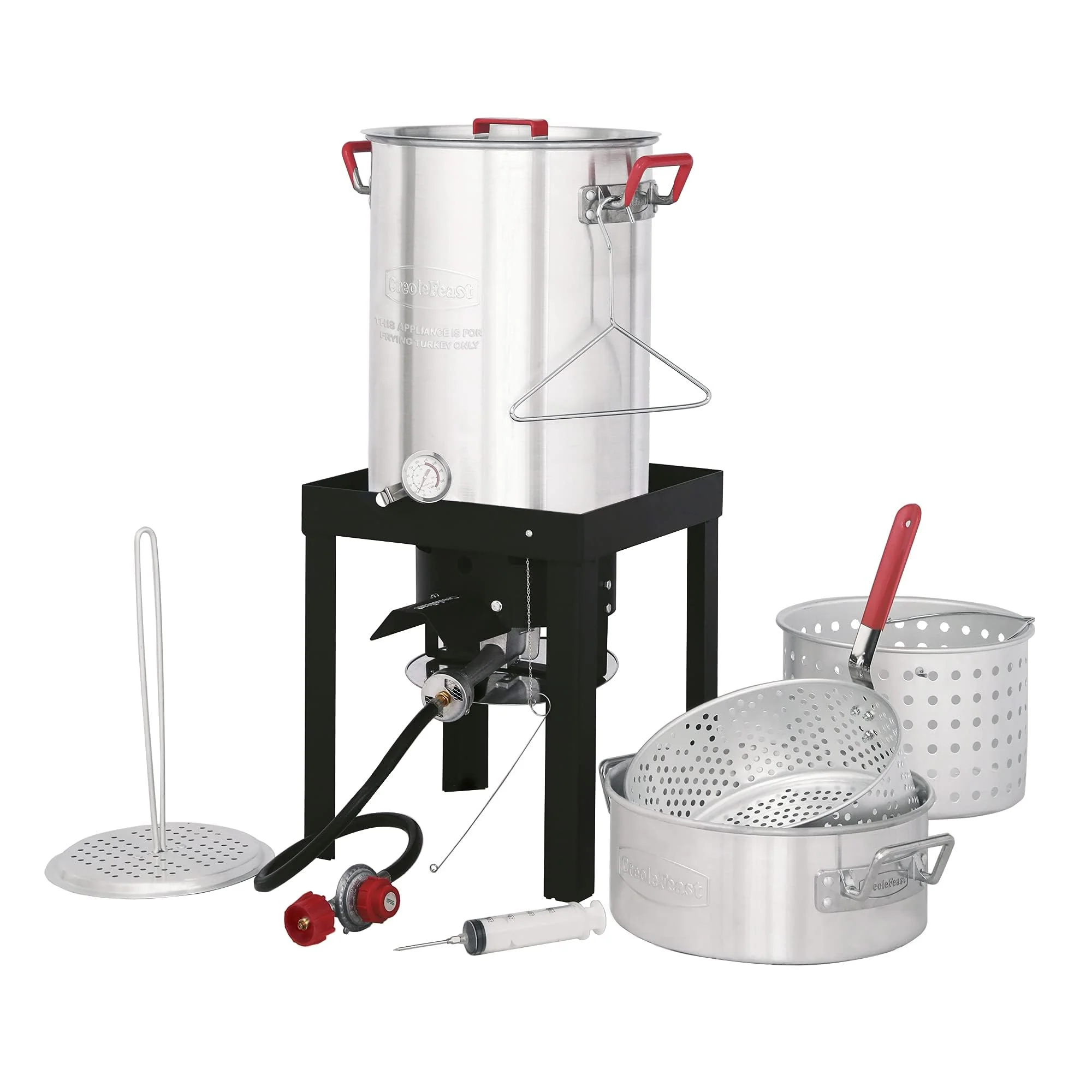 CreoleFeast 30 Qt Turkey & 10 Qt Fish Fryer Steamer Set with Burner & Accessories