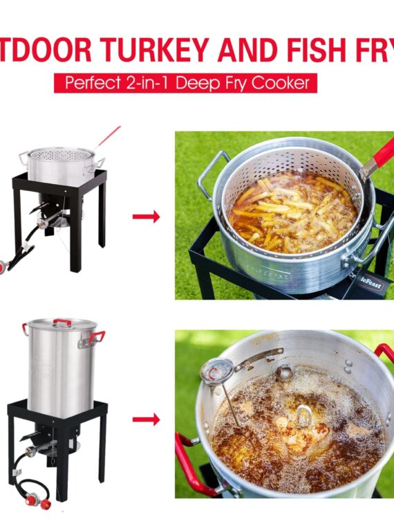 CreoleFeast 30 Qt Turkey & 10 Qt Fish Fryer Steamer Set with Burner & Accessories