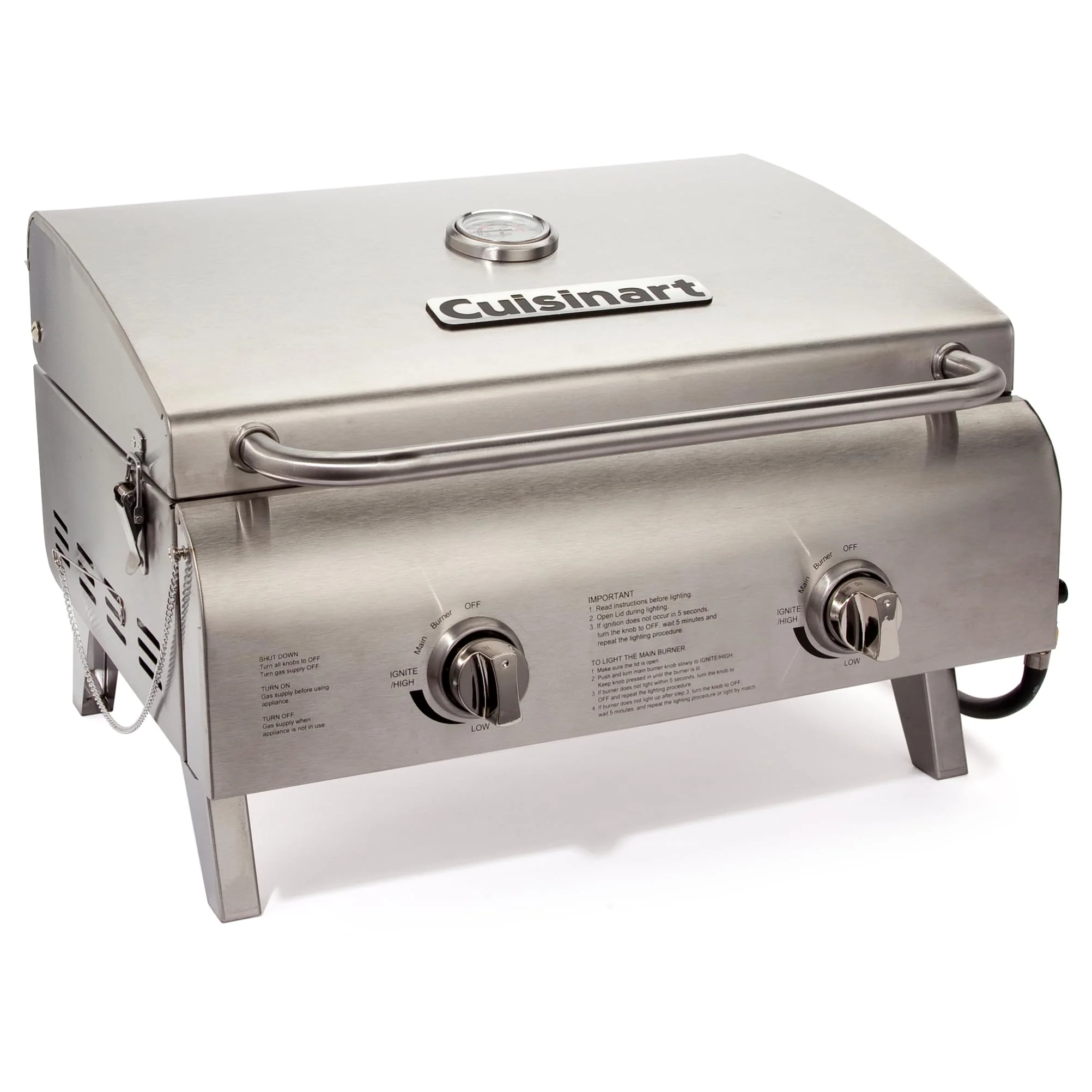 Cuisinart Portable Stainless Steel Propane Grill - Dual Burner, Tabletop, Lightweight, Easy Setup