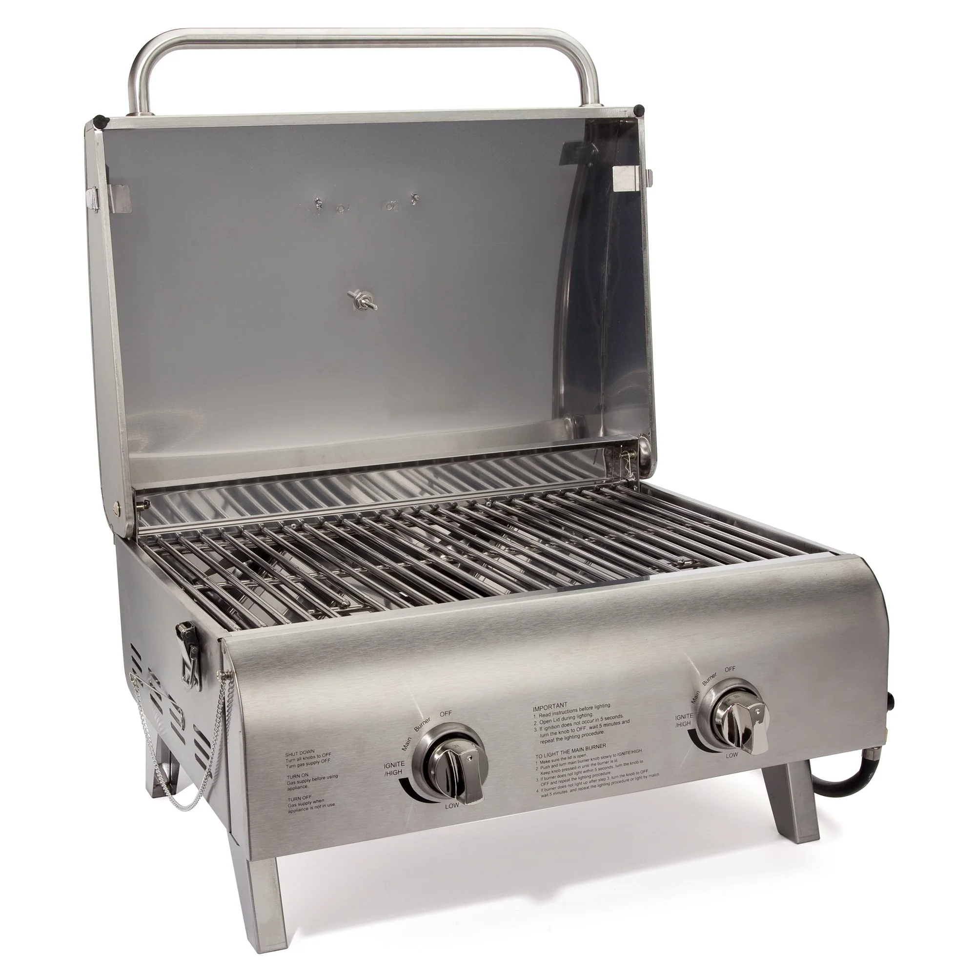 Cuisinart Portable Stainless Steel Propane Grill - Dual Burner, Tabletop, Lightweight, Easy Setup
