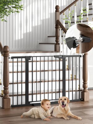 Cumbor Extra-Wide Baby & Pet Gate, 30.5"H, Adjustable 29.7"-51.5", Heavy-Duty Steel, Auto-Close, Easy Install