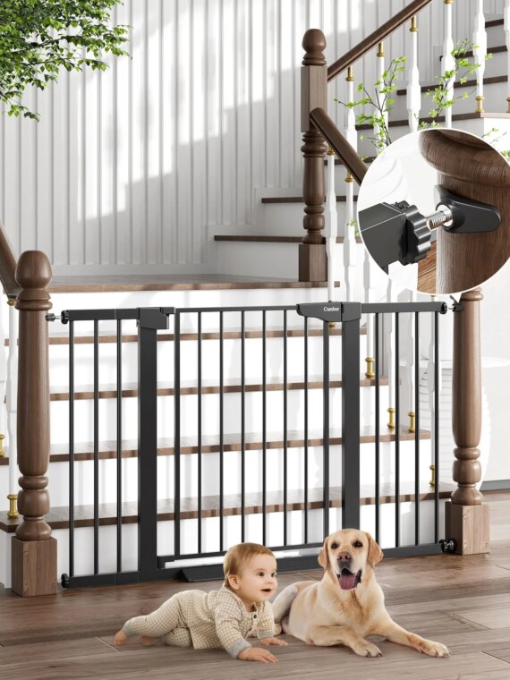 Cumbor Extra-Wide Baby & Pet Gate, 30.5"H, Adjustable 29.7"-51.5", Heavy-Duty Steel, Auto-Close, Easy Install
