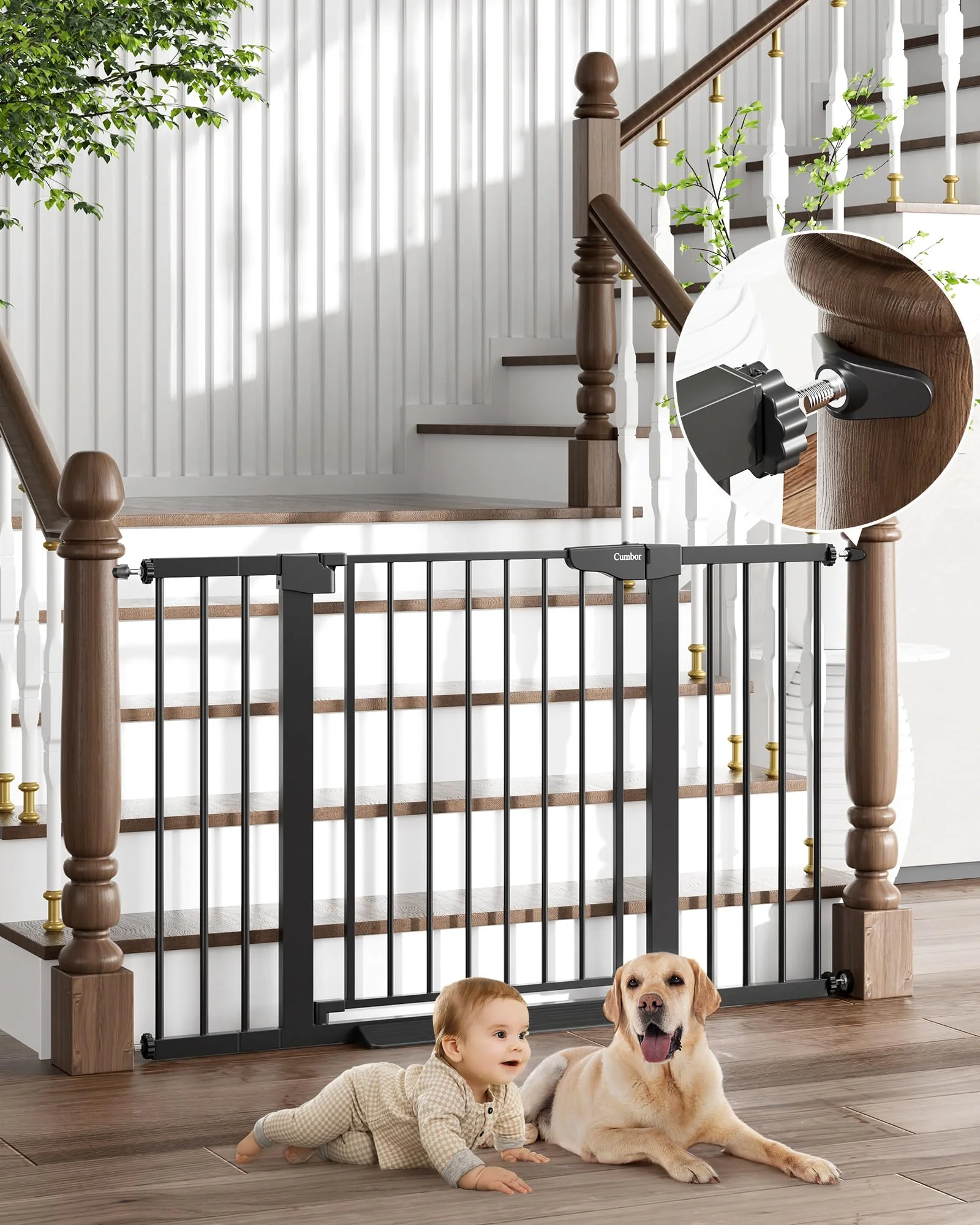 Cumbor Extra-Wide Baby & Pet Gate, 30.5"H, Adjustable 29.7"-51.5", Heavy-Duty Steel, Auto-Close, Easy Install