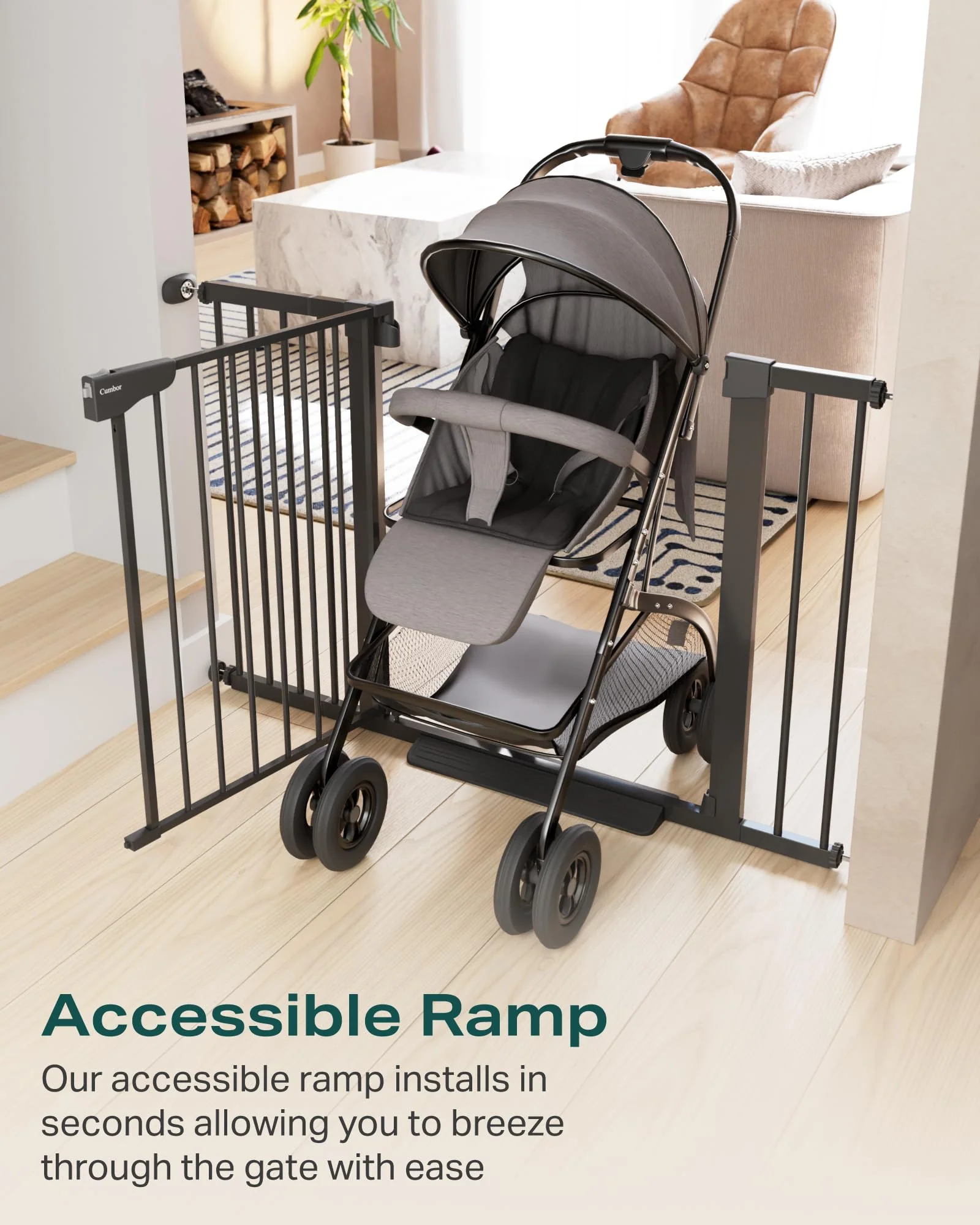 Cumbor Extra-Wide Baby & Pet Gate, 30.5"H, Adjustable 29.7"-51.5", Heavy-Duty Steel, Auto-Close, Easy Install