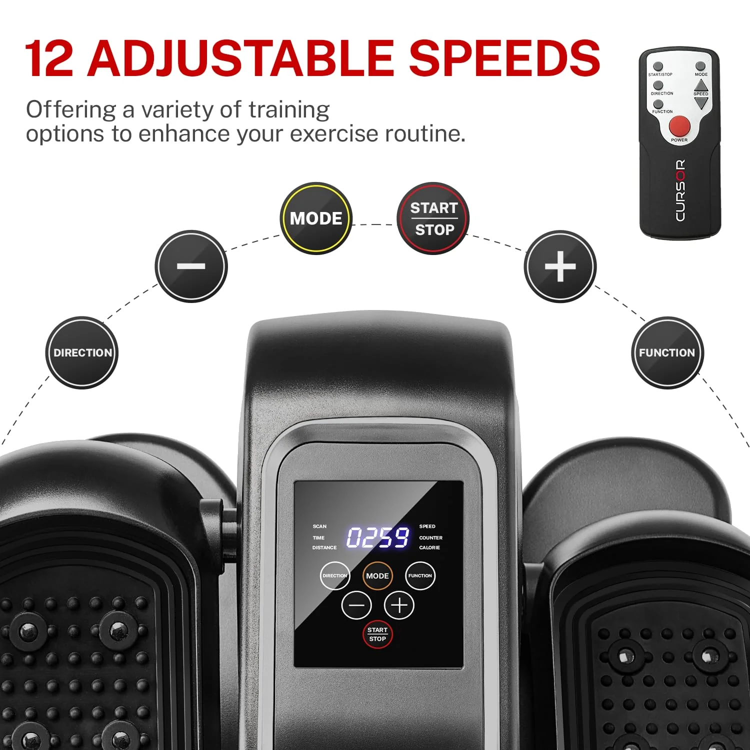 CURSOR FITNESS Under Desk Elliptical Machine with 12 Speeds & Auto Modes for Home or Office Workout