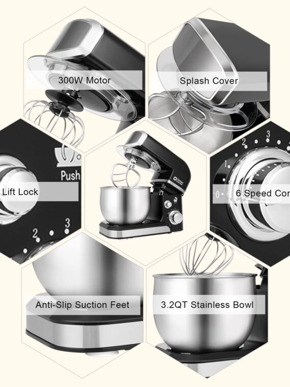 Dash Compact Stand Mixer, 3.2Qt Tilt-Head Electric Food Mixer with 6 Speeds, Stainless Steel Bowl, Multiple Colors