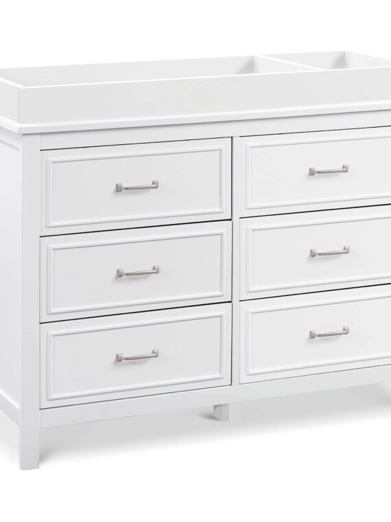 DaVinci Charlie 6-Drawer Double Dresser, White - Durable, Versatile, Solid Pinewood, Non-Toxic Finish