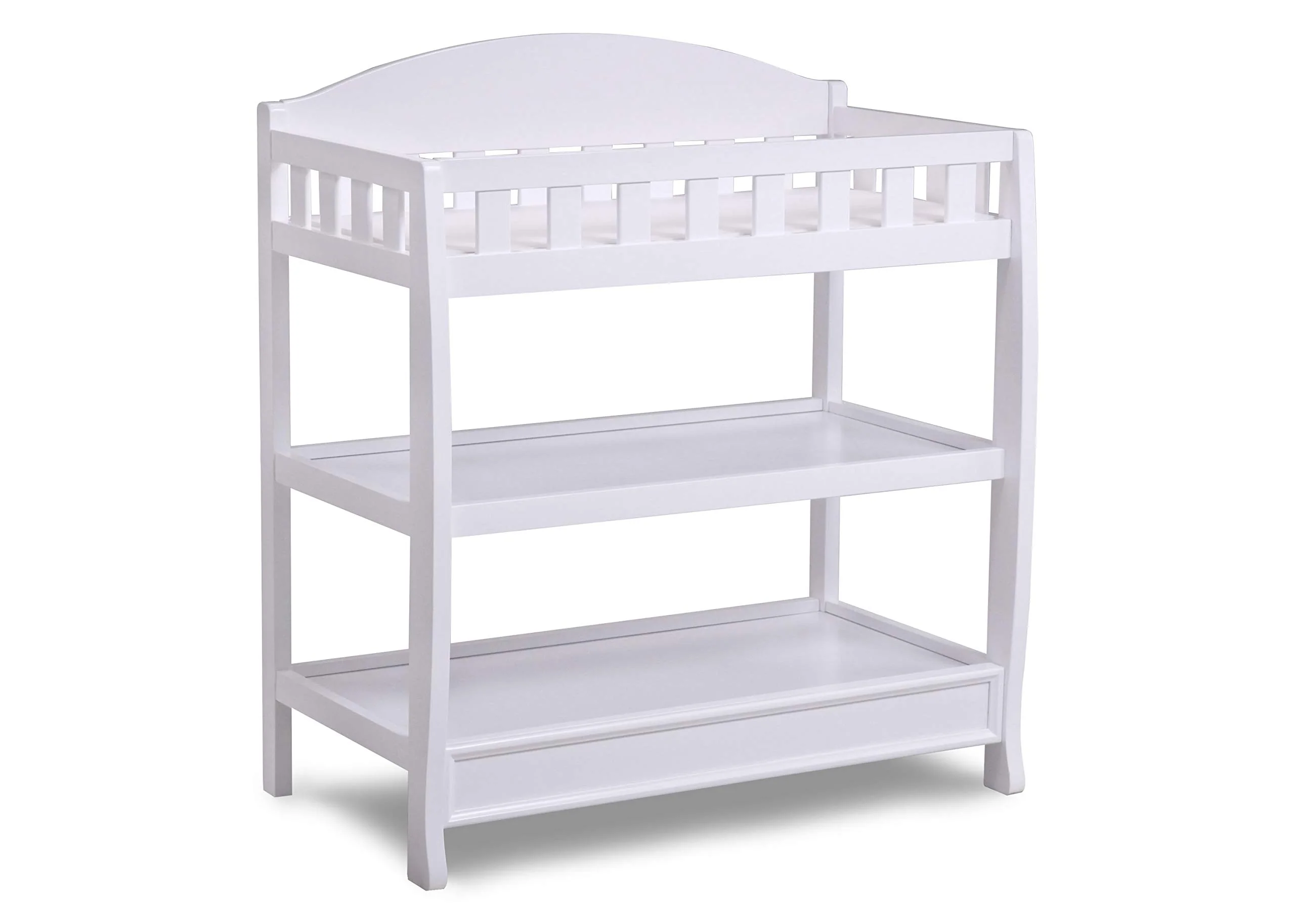 Delta Children Infant Changing Table with Pad, Wood Construction, Water-Resistant, Safety Rails, Storage Shelves