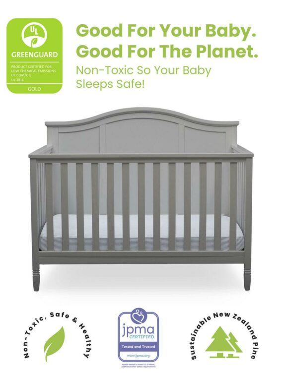 Delta Children Madrid 5-in-1 Convertible Baby Crib, Grey, GREENGUARD Gold Certified, Adjustable Mattress Support