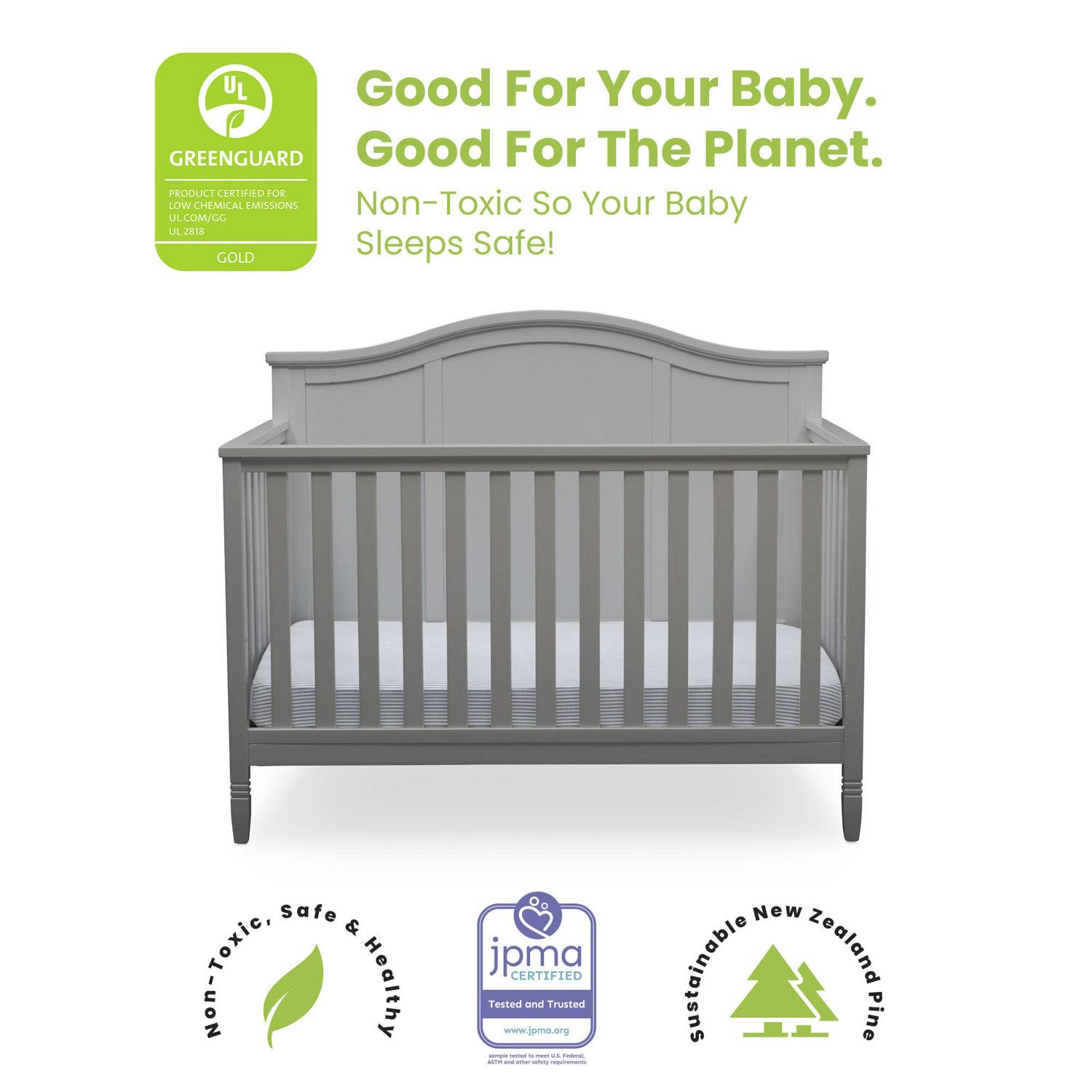 Delta Children Madrid 5-in-1 Convertible Baby Crib, Grey, GREENGUARD Gold Certified, Adjustable Mattress Support