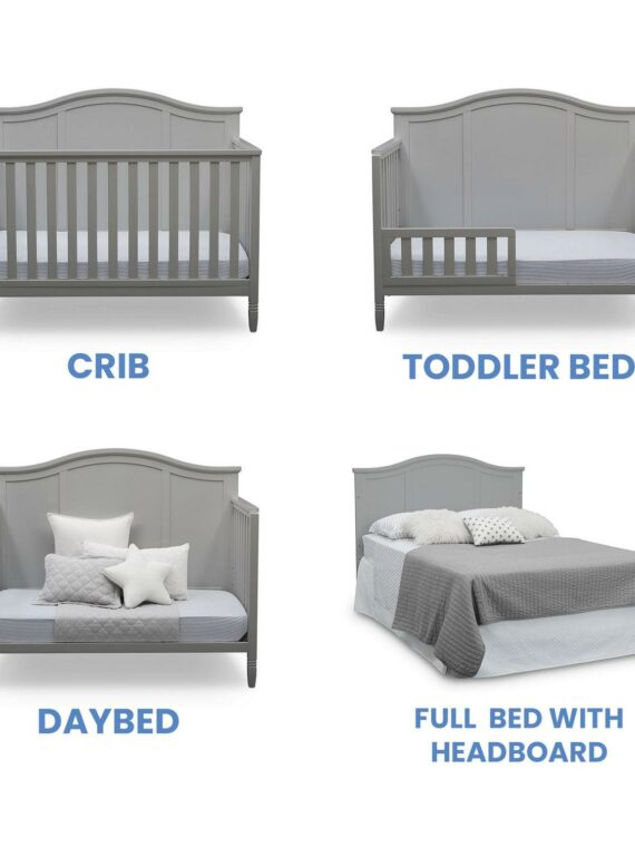 Delta Children Madrid 5-in-1 Convertible Baby Crib, Grey, GREENGUARD Gold Certified, Adjustable Mattress Support