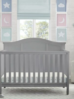 Delta Children Madrid 5-in-1 Convertible Baby Crib, Grey, GREENGUARD Gold Certified, Adjustable Mattress Support