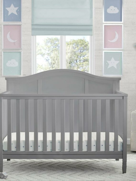 Delta Children Madrid 5-in-1 Convertible Baby Crib, Grey, GREENGUARD Gold Certified, Adjustable Mattress Support