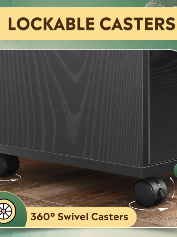 DEVISE Wood File Cabinet, 3-Drawer with Open Shelves, Mobile Office Storage, Eco-Friendly, 31.3"W