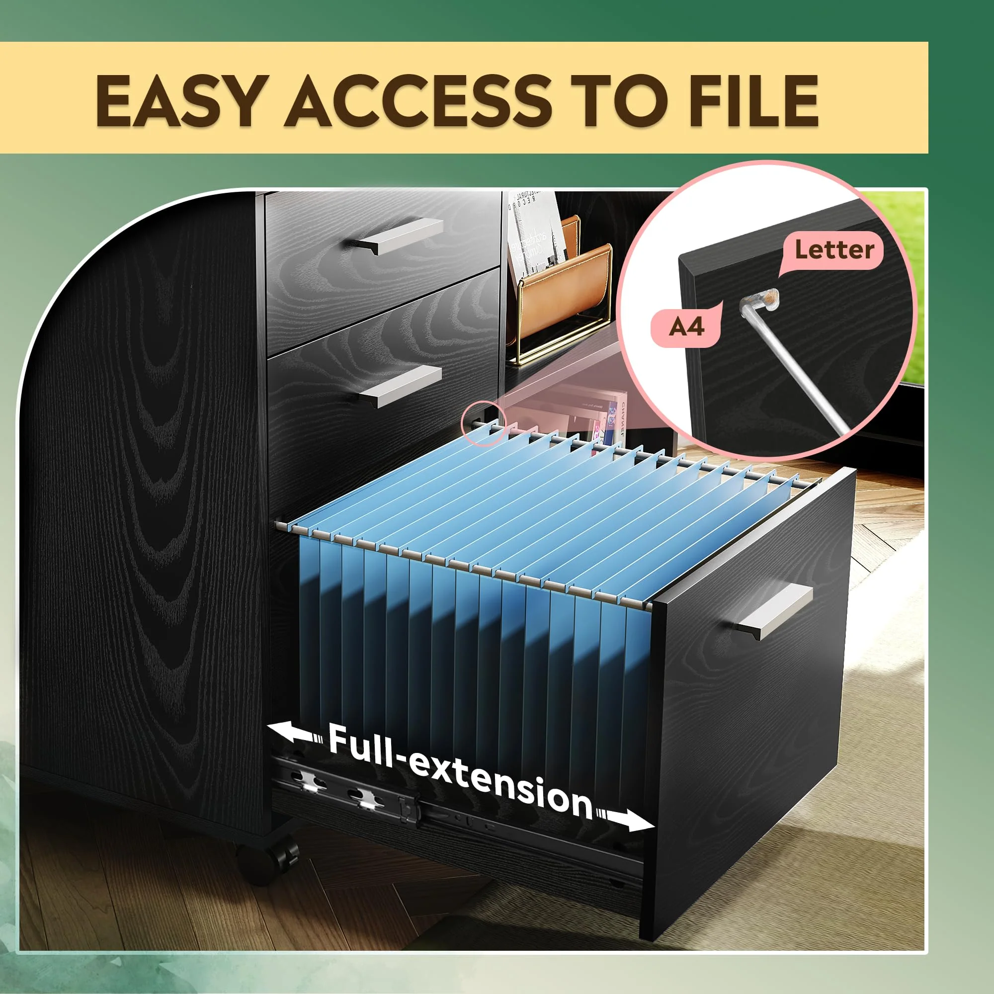 DEVISE Wood File Cabinet, 3-Drawer with Open Shelves, Mobile Office Storage, Eco-Friendly, 31.3"W