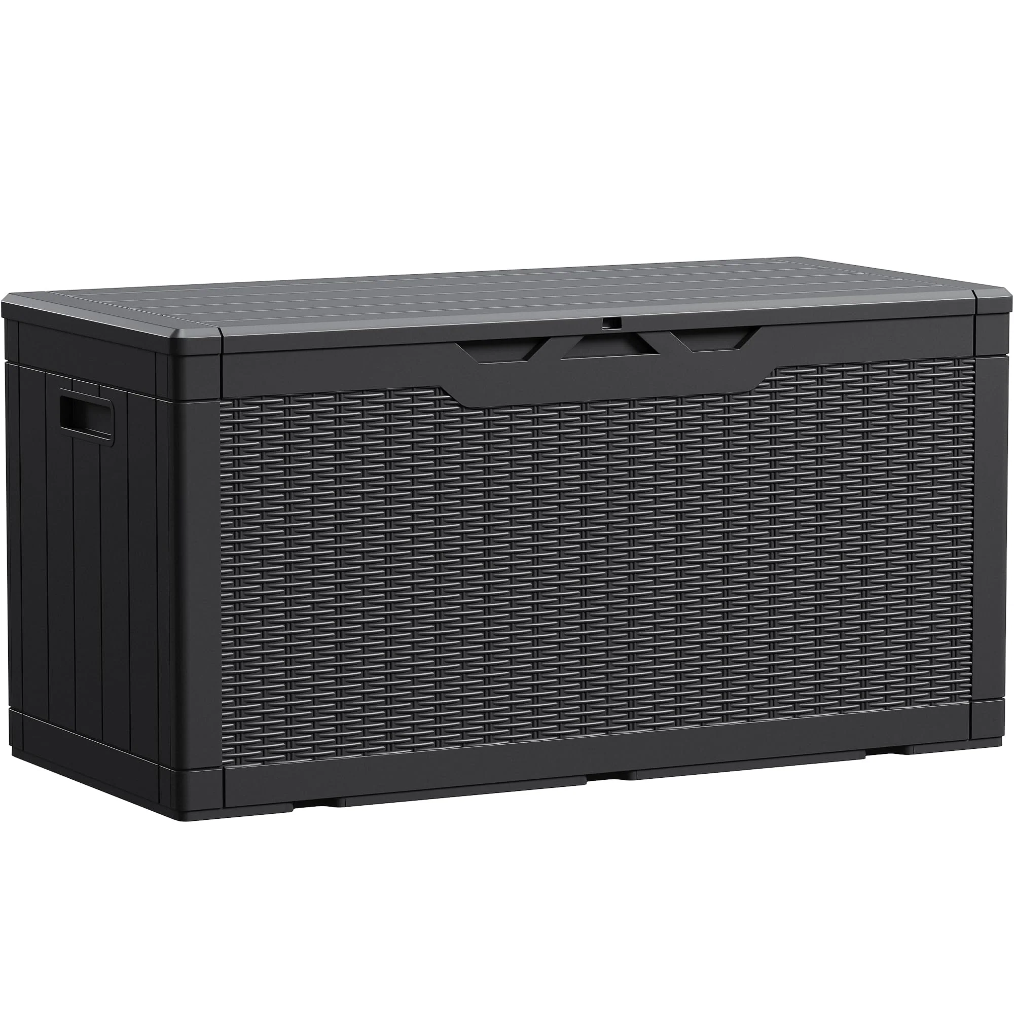 Devoko 100 Gallon Waterproof Resin Deck Box, Rattan Pattern, Large Storage, Durable & Lockable, Extra Seating
