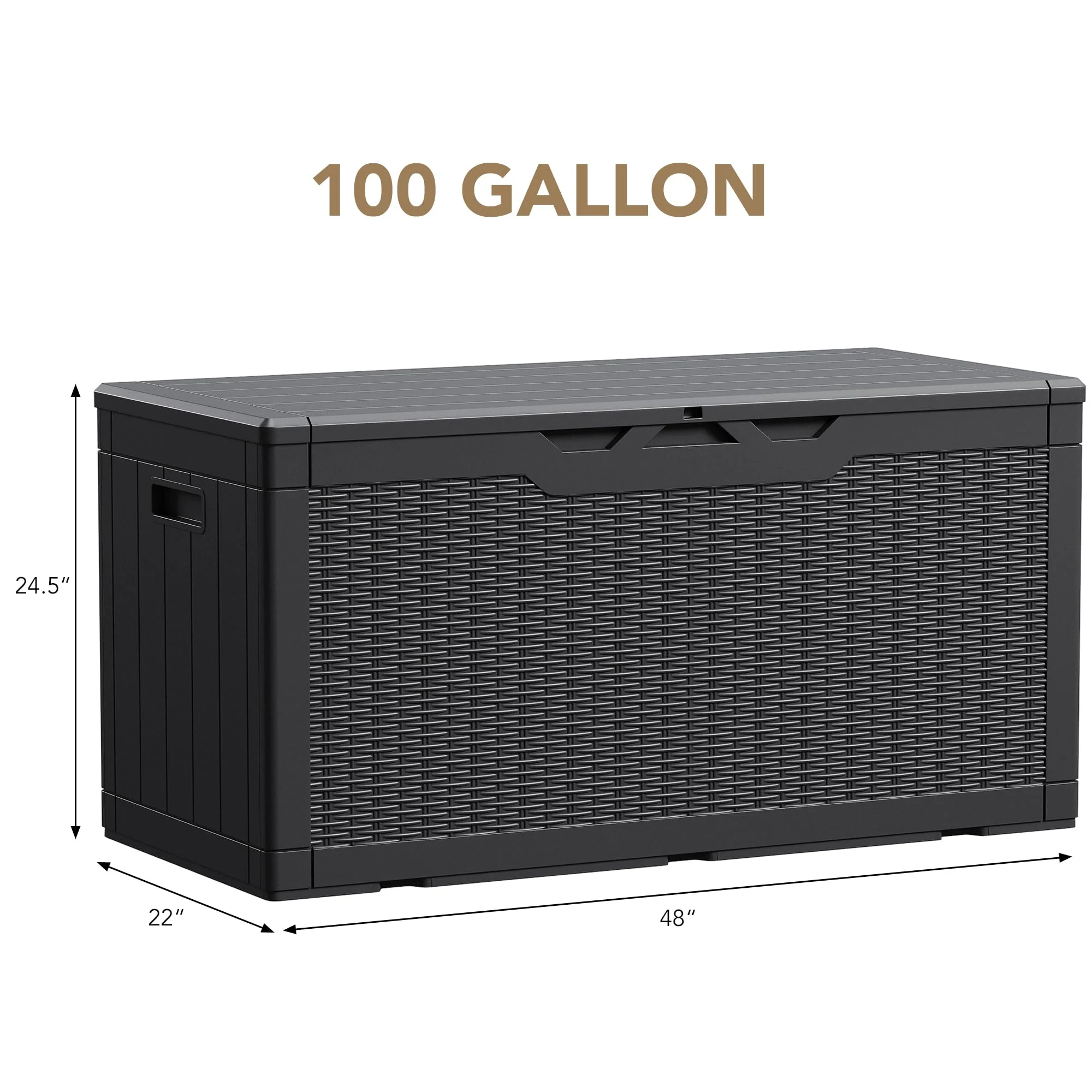 Devoko 100 Gallon Waterproof Resin Deck Box, Rattan Pattern, Large Storage, Durable & Lockable, Extra Seating