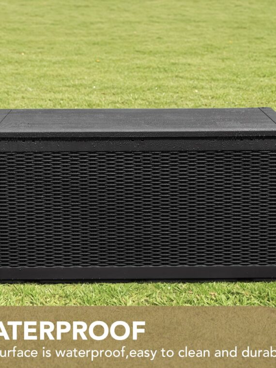 Devoko 100 Gallon Waterproof Resin Deck Box, Rattan Pattern, Large Storage, Durable & Lockable, Extra Seating