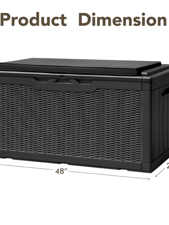 Devoko 100 Gallon Waterproof Resin Deck Box with Cushion, Outdoor Storage Bench & Lockable Lid