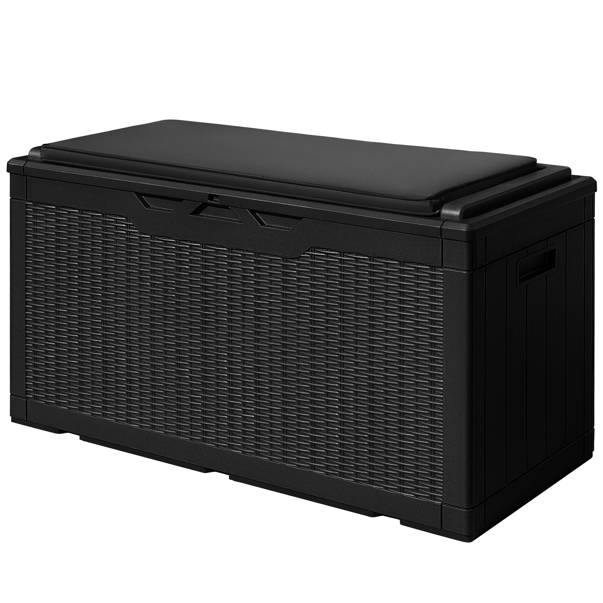 Devoko 100 Gallon Waterproof Resin Deck Box with Cushion, Outdoor Storage Bench & Lockable Lid