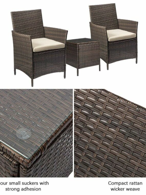 Devoko 3-Piece Patio Furniture Set - Rattan Chairs & Glass Table for Outdoor Use