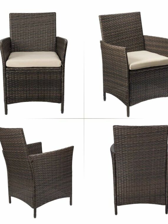 Devoko 3-Piece Patio Furniture Set - Rattan Chairs & Glass Table for Outdoor Use