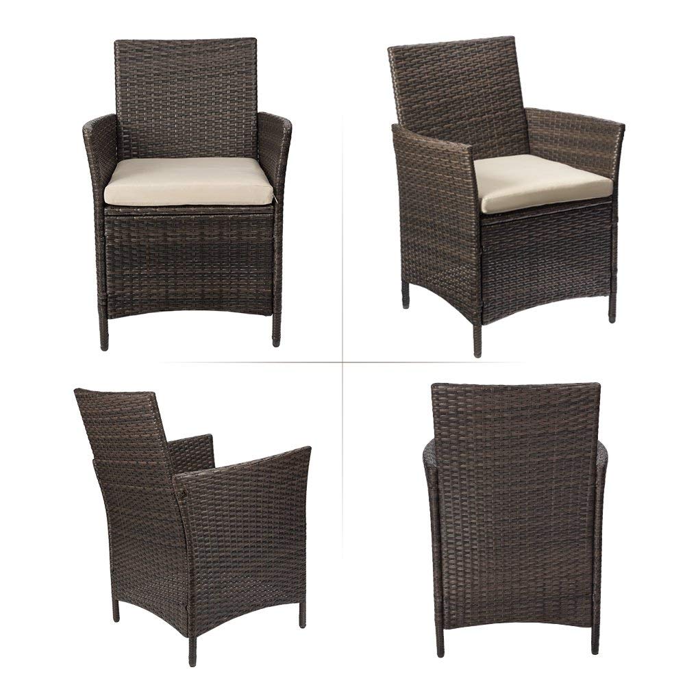 Devoko 3-Piece Patio Furniture Set - Rattan Chairs & Glass Table for Outdoor Use