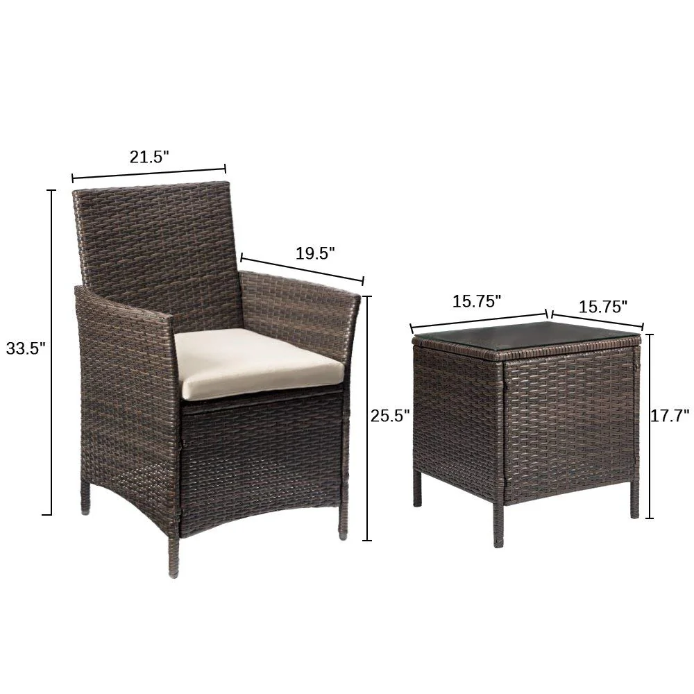Devoko 3-Piece Patio Furniture Set - Rattan Chairs & Glass Table for Outdoor Use