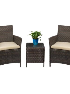 Devoko 3-Piece Patio Furniture Set - Rattan Chairs & Glass Table for Outdoor Use