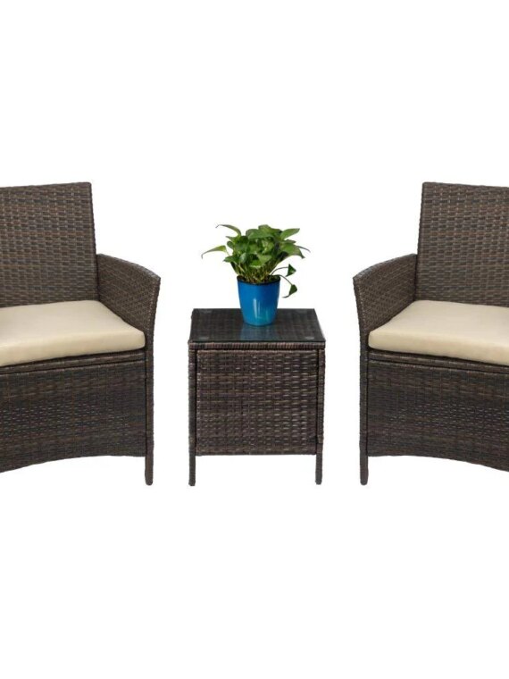 Devoko 3-Piece Patio Furniture Set - Rattan Chairs & Glass Table for Outdoor Use