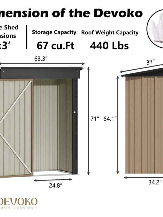 Devoko 5x3 FT Steel Outdoor Storage Shed, Rust-Resistant, Lockable Doors, Brown Garden Organizer