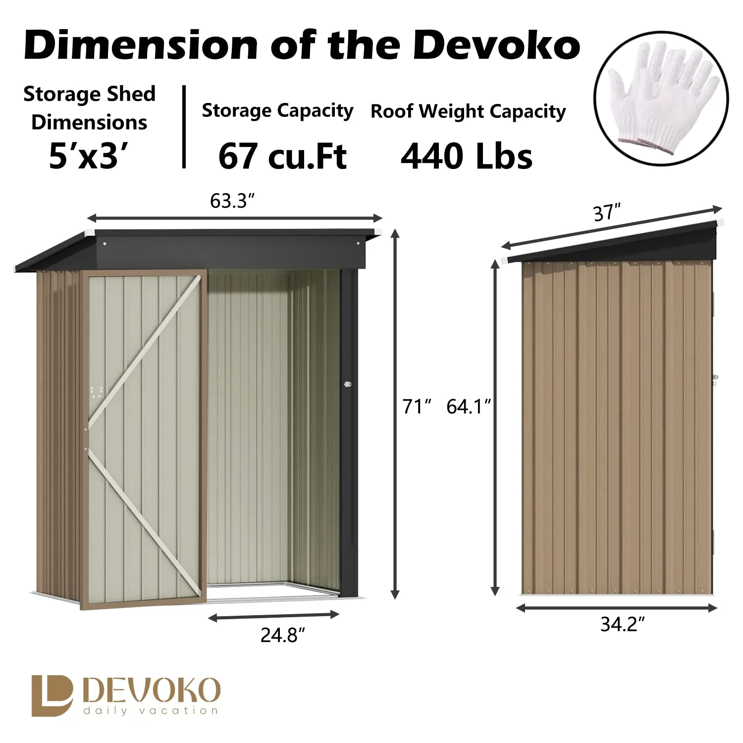 Devoko 5x3 FT Steel Outdoor Storage Shed, Rust-Resistant, Lockable Doors, Brown Garden Organizer